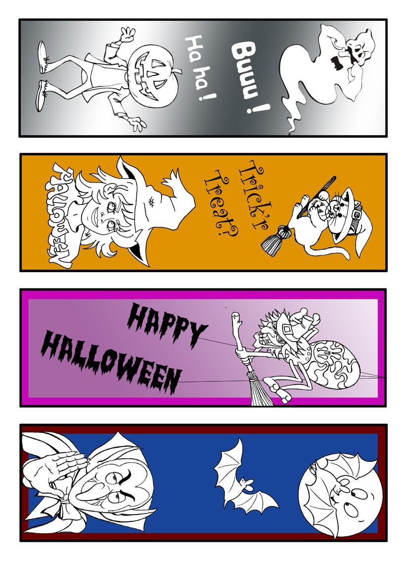 Halbausgemaltes Halloween Lesezeichen