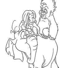 Tarzan and Tchita on the elephant - Coloring page - DISNEY coloring pages - Tarzan coloring pages