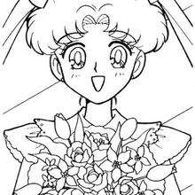 Sailor Moon mit einem Strauß Blumen