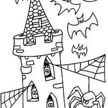 Halloween Spukschloss mit Fledermäusen und Spinnen