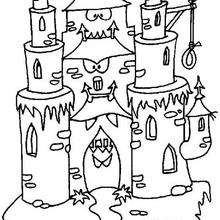 Scary haunted castle - Coloring page - HOLIDAY coloring pages - HALLOWEEN coloring pages - HAUNTED CASTLE coloring pages