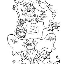 Witch on the broomstick coloring page - Coloring page - HOLIDAY coloring pages - HALLOWEEN coloring pages - HALLOWEEN WITCH coloring pages - WITCH ON BROOMSTICK coloring pages