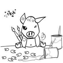 Painting pig coloring page - Coloring page - ANIMAL coloring pages - FARM ANIMAL coloring pages - PIG coloring pages