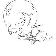 Halloween flying witch coloring page - Coloring page - HOLIDAY coloring pages - HALLOWEEN coloring pages - HALLOWEEN WITCH coloring pages - WITCH ON BROOMSTICK coloring pages