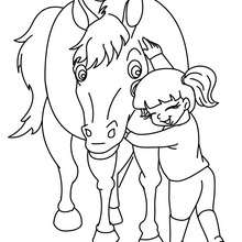 Mädchen umarmt ihr Pferd zum Ausmalen