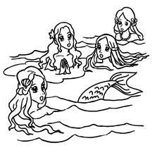 Gruppe Meerjungfrauen singt zum Ausmalen