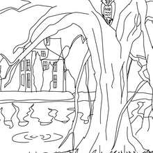 Strange haunted castle coloring page - Coloring page - HOLIDAY coloring pages - HALLOWEEN coloring pages - HAUNTED CASTLE coloring pages