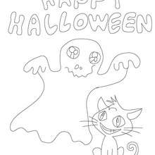 Happy Halloween Geist und Katze zum Ausmalen