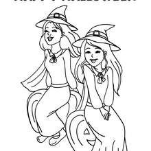 Happy Halloween witches coloring page - Coloring page - HOLIDAY coloring pages - HALLOWEEN coloring pages - HALLOWEEN CHARACTER coloring pages