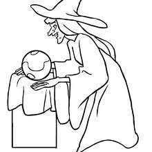 Witch looking into her crystal ball coloring page - Coloring page - HOLIDAY coloring pages - HALLOWEEN coloring pages - HALLOWEEN WITCH coloring pages - UGLY WITCH coloring pages