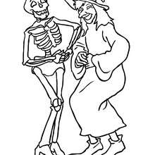 Hexe und Skelett lachen zum Ausmalen