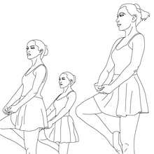 Ballet class with dancers performing retiré with ballet shoes coloring page - Coloring page - SPORT coloring pages - DANCE coloring pages - BALLET DANCE SCHOOL coloring pages