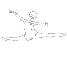 Girl dancer performing a split jump with arms in 4th position coloring page - Coloring page - SPORT coloring pages - DANCE coloring pages - BALLET DANCE SCHOOL coloring pages