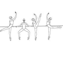 4 girls at the barre performing  coloring page - Coloring page - SPORT coloring pages - DANCE coloring pages - BALLET DANCE SCHOOL coloring pages