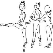 Ballet class with teacher teaching and girls working their positions coloring page - Coloring page - SPORT coloring pages - DANCE coloring pages - BALLET DANCE SCHOOL coloring pages