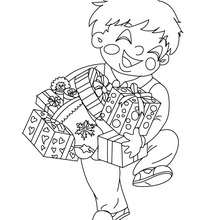 Boy with his christmas gifts coloring page - Coloring page - HOLIDAY coloring pages - CHRISTMAS coloring pages - CHRISTMAS SCENES coloring pages