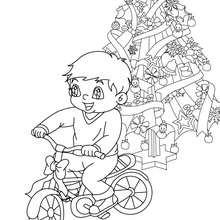 Boy with his bike coloring page - Coloring page - HOLIDAY coloring pages - CHRISTMAS coloring pages - CHRISTMAS SCENES coloring pages