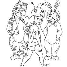 ZEBRA,BEE AND RABBIT COSTUMES coloring page - Coloring page - HOLIDAY coloring pages - CARNIVAL coloring pages - MARDI GRAS coloring pages