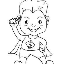 SUPERHERO kid costume coloring page - Coloring page - HOLIDAY coloring pages - CARNIVAL coloring pages - CARNIVAL COSTUMES for BOYS coloring pages