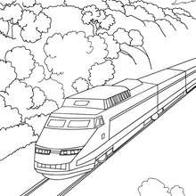 High speed rail travelling in a mountain landscape - Coloring page - TRANSPORTATION coloring pages - TRAIN coloring pages