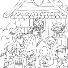 Little Snow White and the 7 dwarfs coloring page