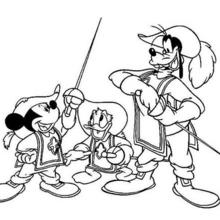 Schwertkampf zwischen Micky Maus, Donald Duck und Goofy Goof
