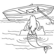 Meerjungfrau beobachtet ein Boot zum Ausmalen
