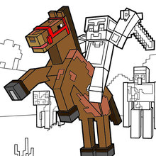 Minecraft ausmalbilder - Reiten Sie ein Pferd zum Horizont